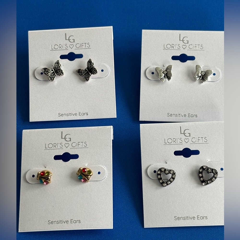Lori’s Gifts Set of 4 Nature Earrings: 2 Butterfly, Ladybugs, and Hearts